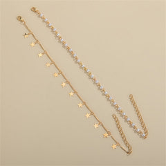 Pearl & 18K Gold-Plated Star Tassel Anklet Set