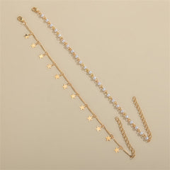 An elegant anklet made of 18K gold plating, decorated with stars and pearls, complete with a fashionable tassel.