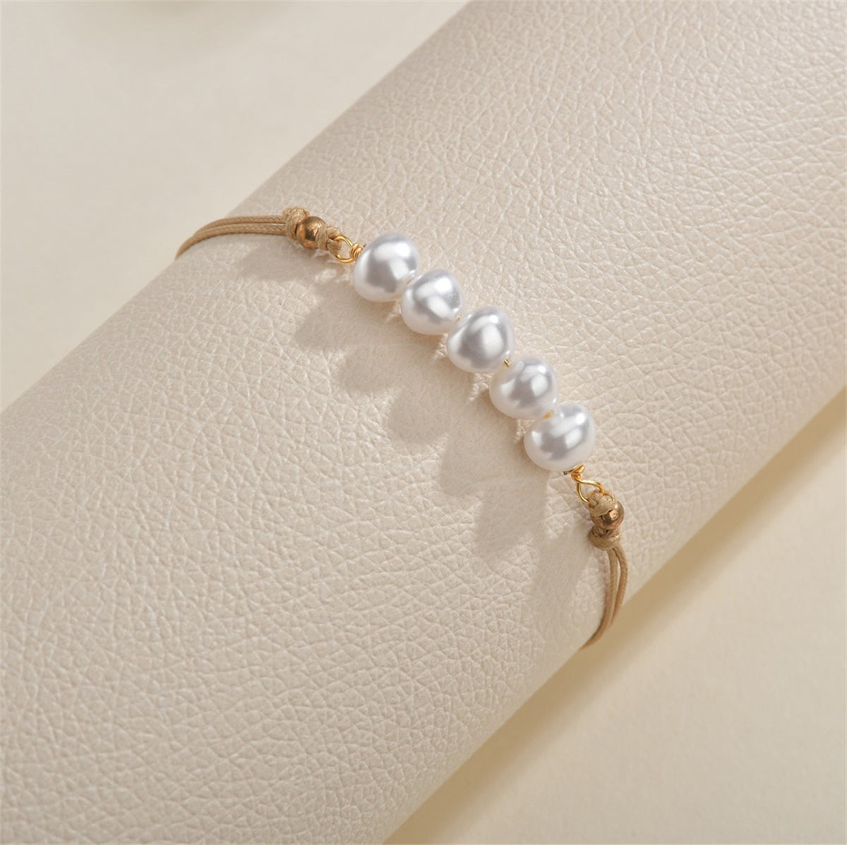 Pearl & Polyster 18K Gold-Plated Adjustable Anklet