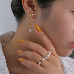 Pearl & 18K Gold-Plated Stretch Rings & Drop Earrings