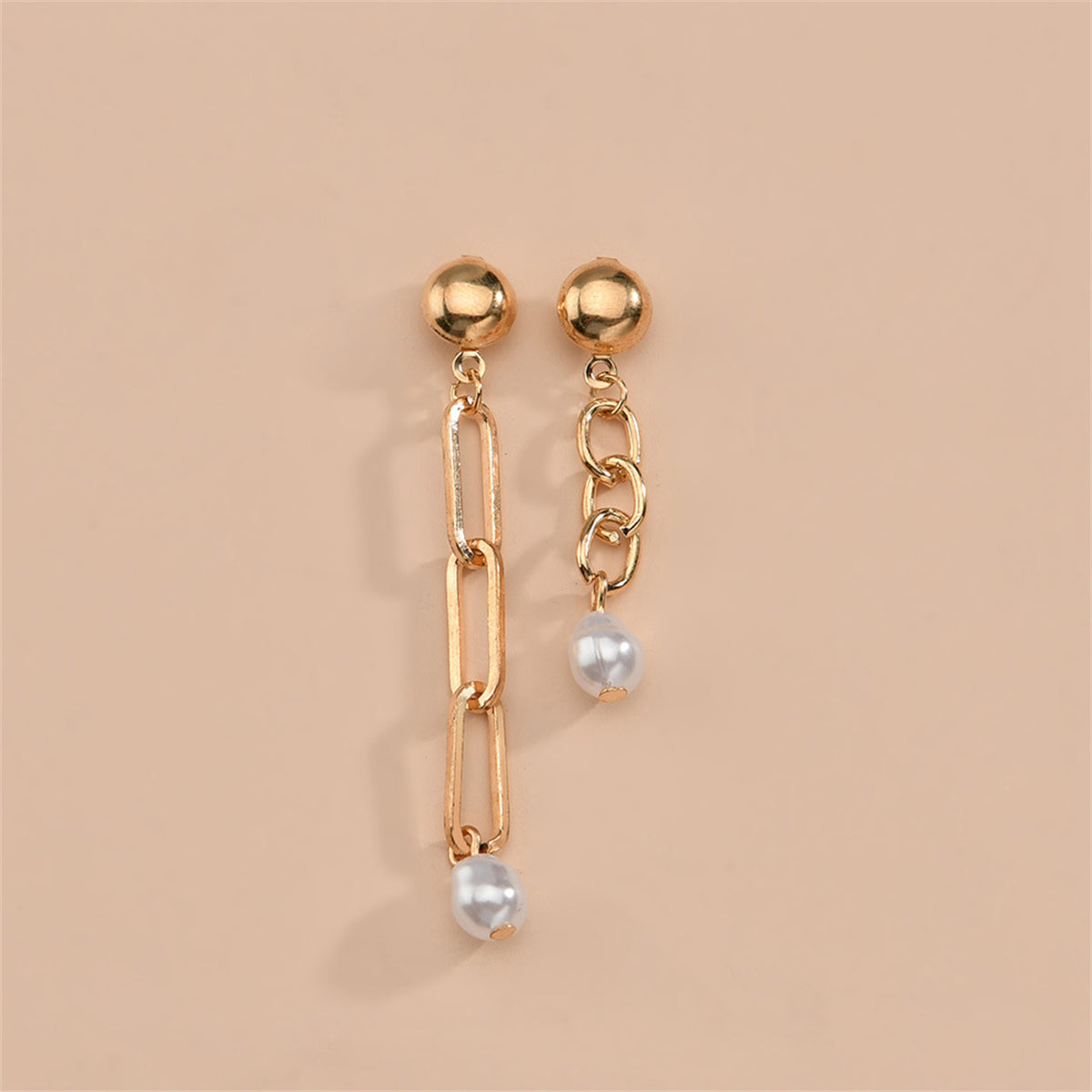 Pearl & 18K Gold-Plated Stretch Rings & Drop Earrings