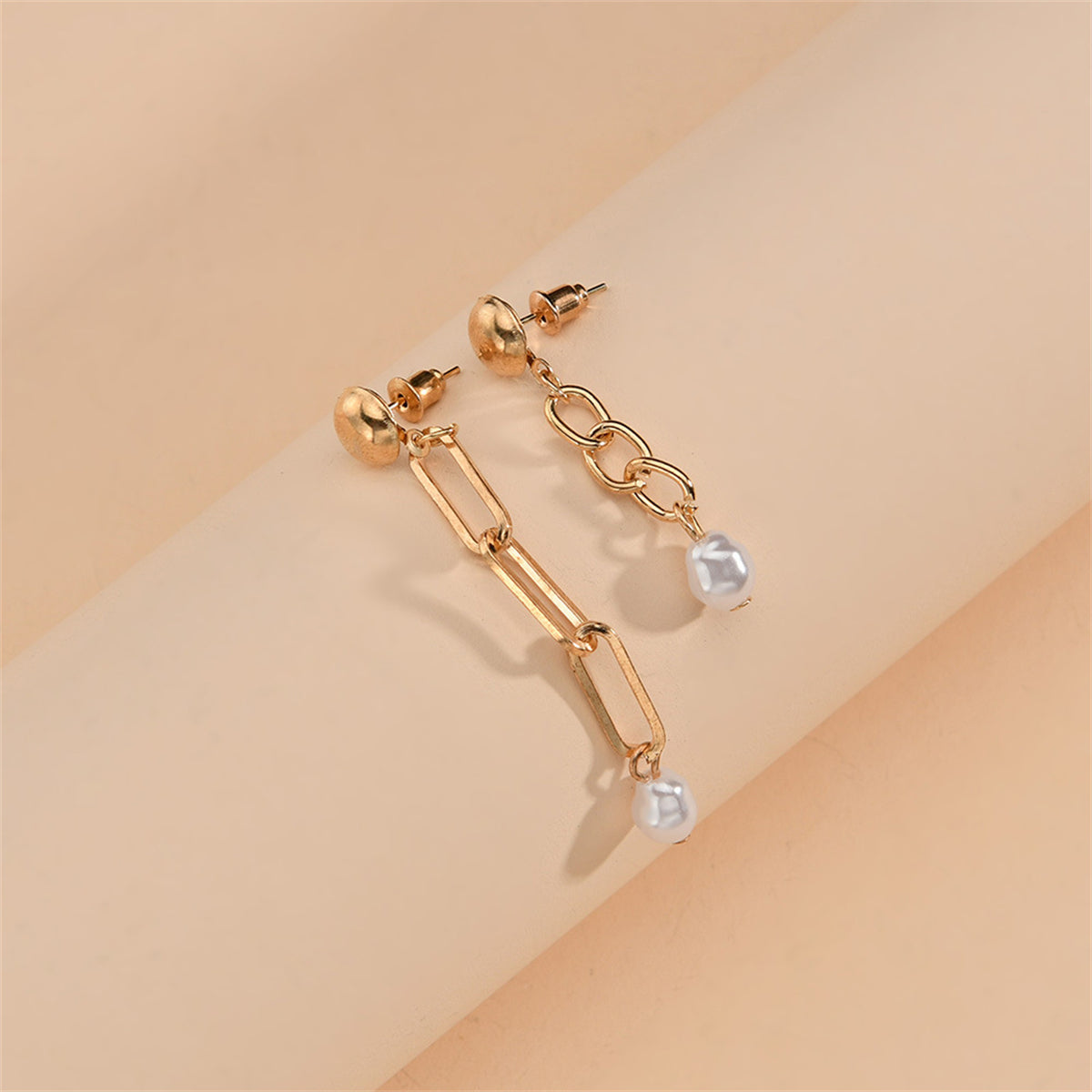 Pearl & 18K Gold-Plated Stretch Rings & Drop Earrings