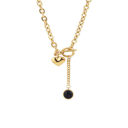 Black Crystal and 18K Gold-Plated Heart Drop Pendant Necklace, gold pendant necklace for women, front view