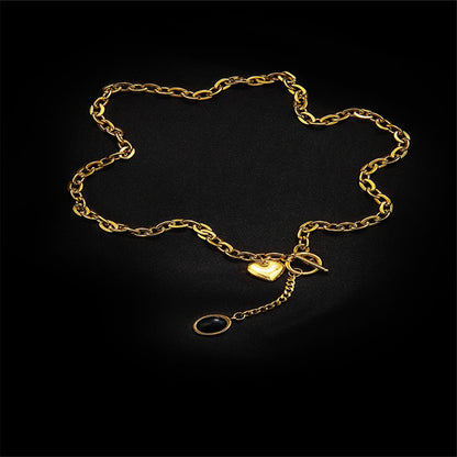 Black Crystal and 18K Gold-Plated Heart Drop Pendant Necklace, gold pendant necklace for women, side view