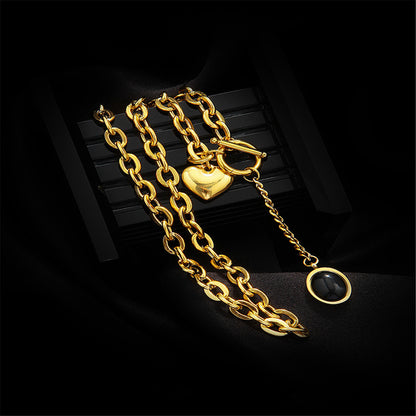 Black Crystal and 18K Gold-Plated Heart Drop Pendant Necklace, gold pendant necklace for women, lifestyle look
