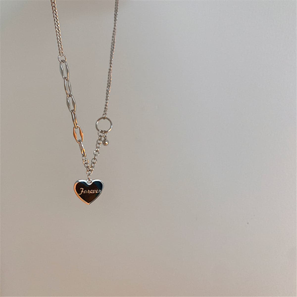Black & Stainless Steel 'Forever' Heart Patchwork Pendant Necklace