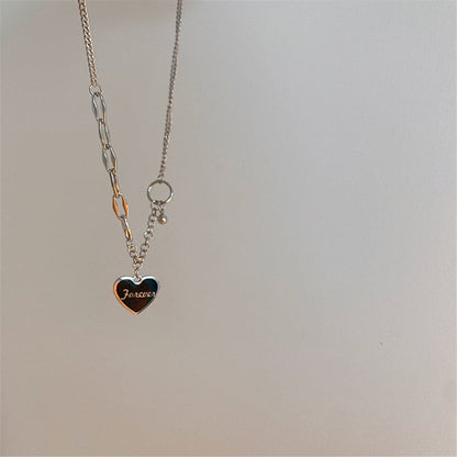 Black and Stainless Steel 'Forever' Heart Patchwork Pendant Necklace, stainless steel pendant necklace for women, side view