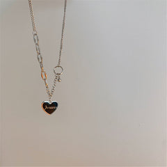 Black & Stainless Steel 'Forever' Heart Patchwork Pendant Necklace