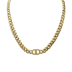 18K Gold-Plated Cuban Chain Oval Pendant Necklace