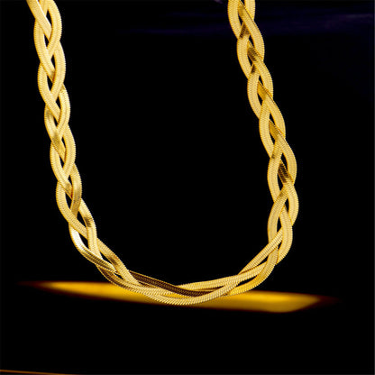 18K Gold-Plated Weave Snake Chain Necklace, gold pendant necklace for women, botanical inspired, detail close-up