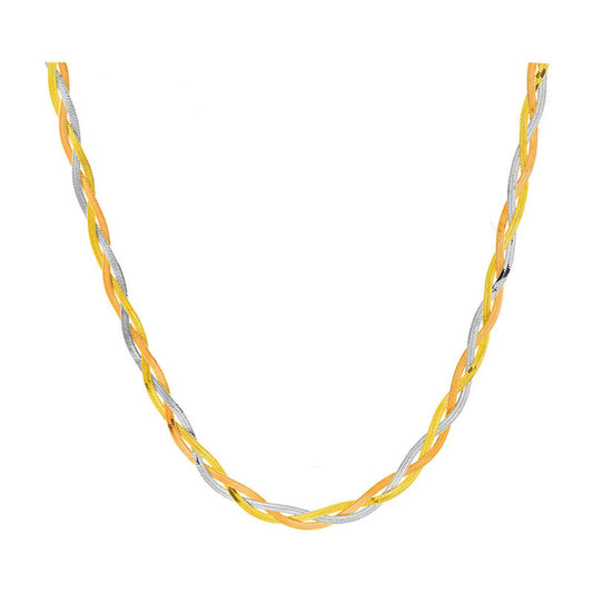 Tri-Tone Snake Chain Weave Necklace, pendant necklace for women, botanical inspired, front view