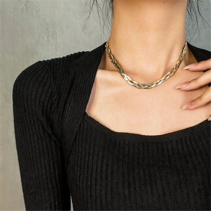 Tri-Tone Snake Chain Weave Necklace, pendant necklace for women, botanical inspired, lifestyle look