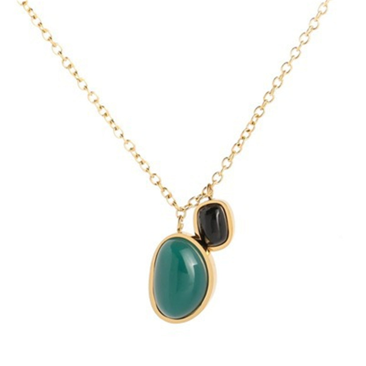 Green and Black Quartz 18K Gold-Plated Pendant Necklace, gold pendant necklace for women, botanical inspired, lifestyle look