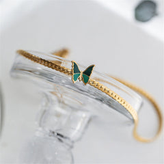 Green Enamel & 18K Gold-Plated Butterfly Charm Anklet