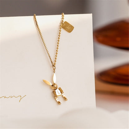 18K Gold-Plated 'Luck' Rabbit Rectangle Pendant Necklace, gold pendant necklace for women, botanical inspired, lifestyle look
