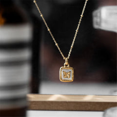 Shell & 18K Gold-Plated Square Butterfly Pendant Necklace