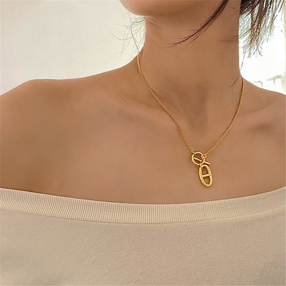 18K Gold-Plated Oval Pendant Necklace, gold pendant necklace for women, dainty minimalist design, lifestyle look