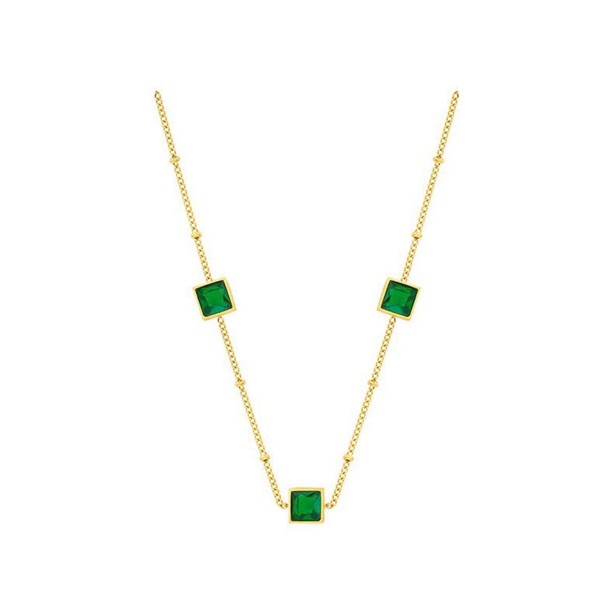 Green Crystal & 18K Gold-Plated Square Station Necklace