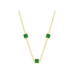 Green Crystal & 18K Gold-Plated Square Station Necklace