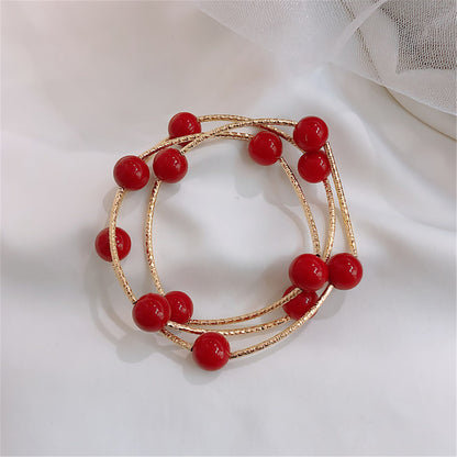 Red Pearl and 18K Gold-Plated Ball Station Bracelet, gold bracelet for women, botanical inspired, front view