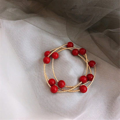 Red Pearl and 18K Gold-Plated Ball Station Bracelet, gold bracelet for women, botanical inspired, lifestyle look