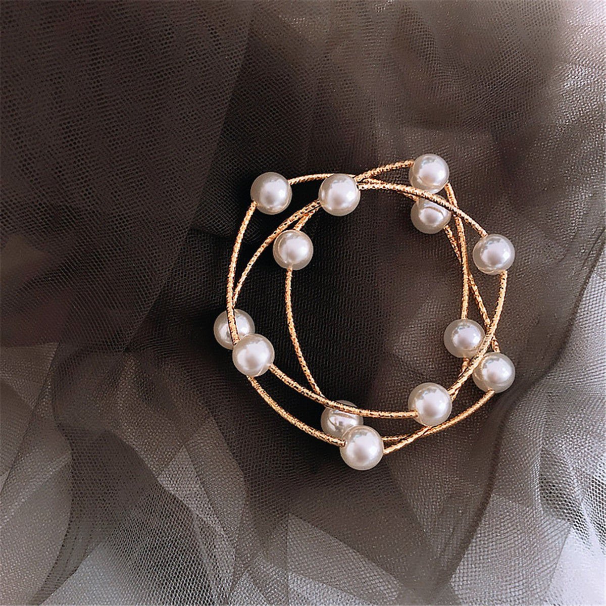 Pearl and 18K Gold-Plated Wrap Station Bracelet, gold bracelet for women, everyday style, detail close-up