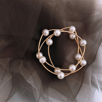 Pearl and 18K Gold-Plated Wrap Station Bracelet, gold bracelet for women, everyday style, detail close-up