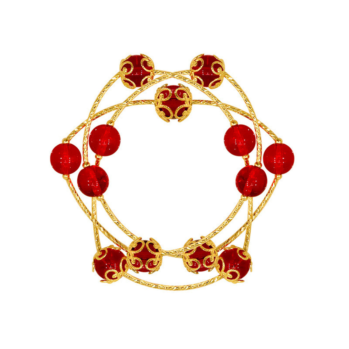 Red Acrylic and 18K Gold-Plated Floral Ball Station Bracelet, gold bracelet for women, elegant gift for her, front view