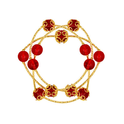 Red Acrylic and 18K Gold-Plated Floral Ball Station Bracelet, gold bracelet for women, elegant gift for her, front view
