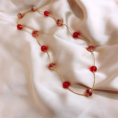 Red Acrylic and 18K Gold-Plated Floral Ball Station Bracelet, gold bracelet for women, elegant gift for her, side view