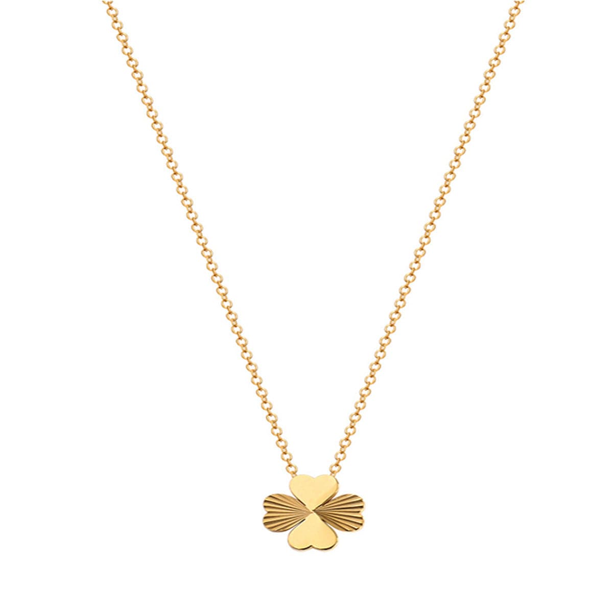 18K Gold-Plated Heart Clover Pendant Necklace, gold pendant necklace for women, vintage-inspired design, front view
