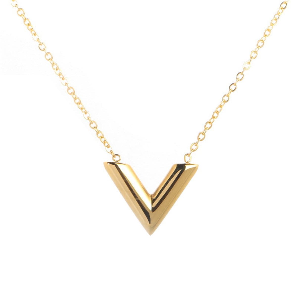 18K Gold-Plated 'V' Pendant Necklace, gold pendant necklace for women, dainty minimalist design, front view