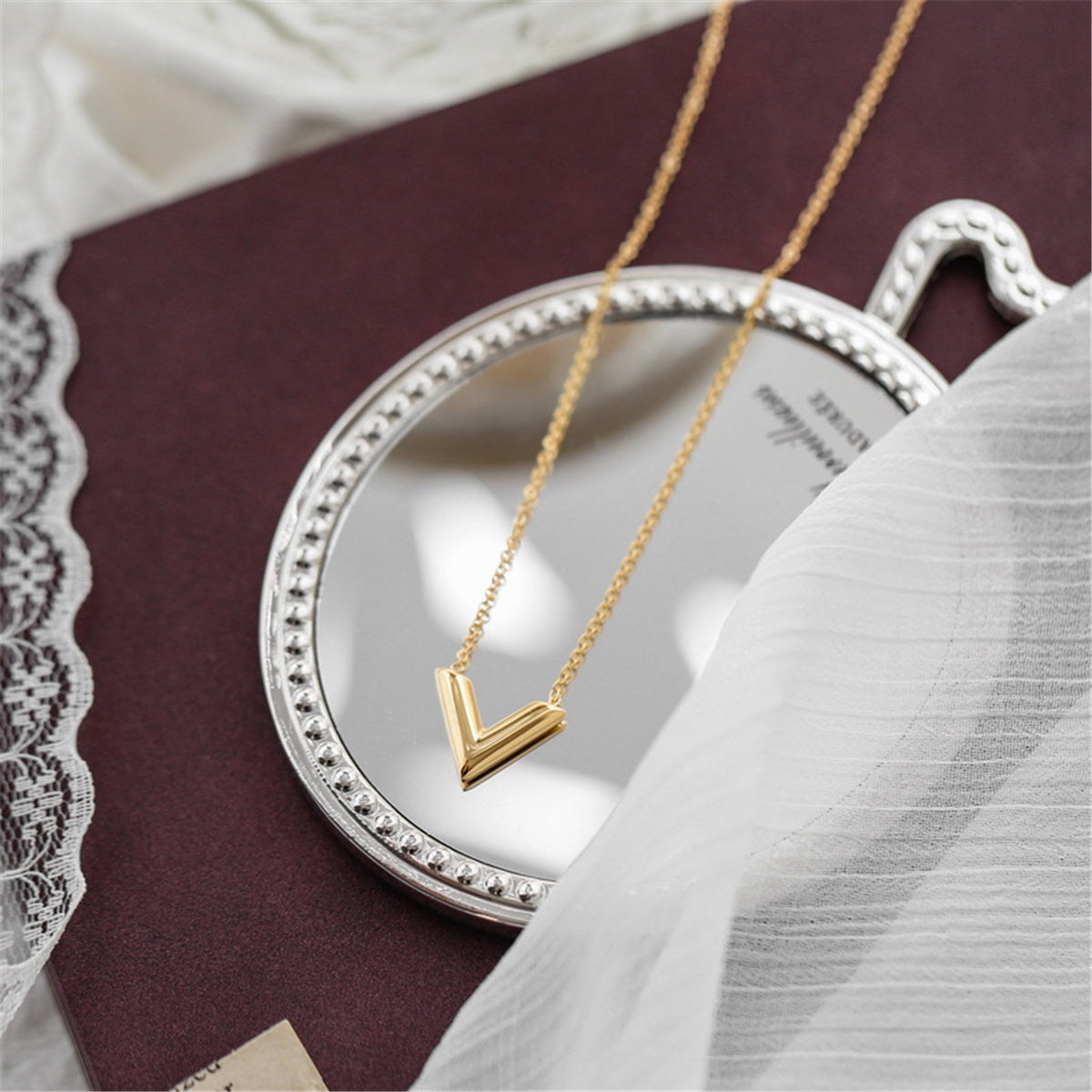 18K Gold-Plated 'V' Pendant Necklace, gold pendant necklace for women, dainty minimalist design, side view