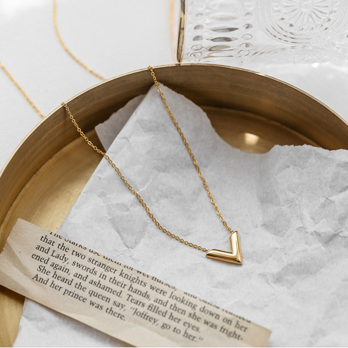18K Gold-Plated 'V' Pendant Necklace, gold pendant necklace for women, dainty minimalist design, lifestyle look