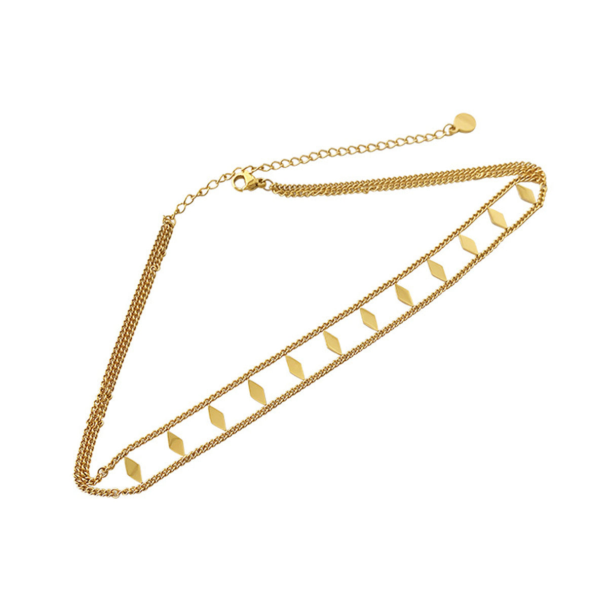 18K Gold-Plated Twine Chain Rhombus Layered Choker Necklace, gold pendant necklace for women, detail close-up