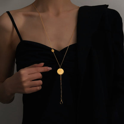 18K Gold-Plated Oval Round Drop Pendant Necklace, gold pendant necklace for women, elegant gift for her, side view