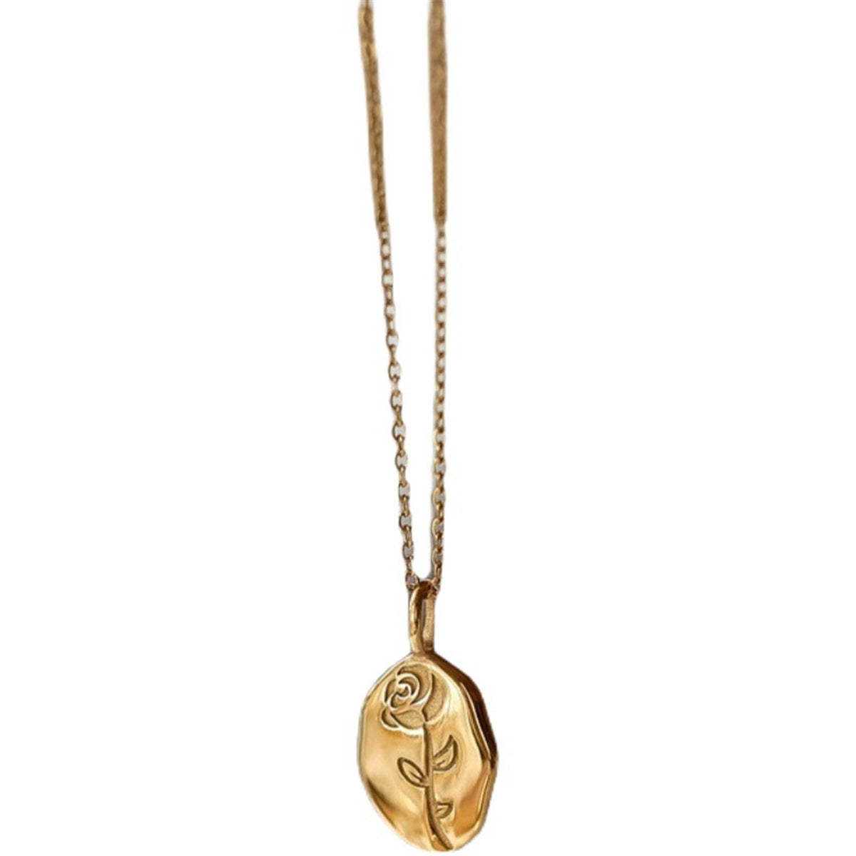 18K Gold-Plated Rose Oval Pendant Necklace, gold pendant necklace for women, botanical inspired, styled look