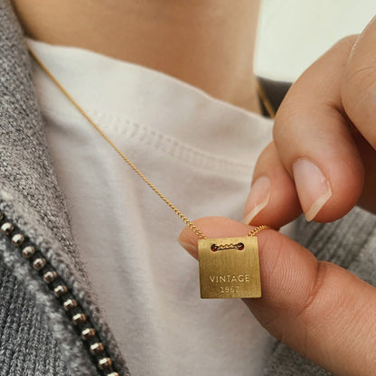 18K Gold-Plated Dog Tag Pendant Necklace, gold pendant necklace for women, dainty minimalist design, front view