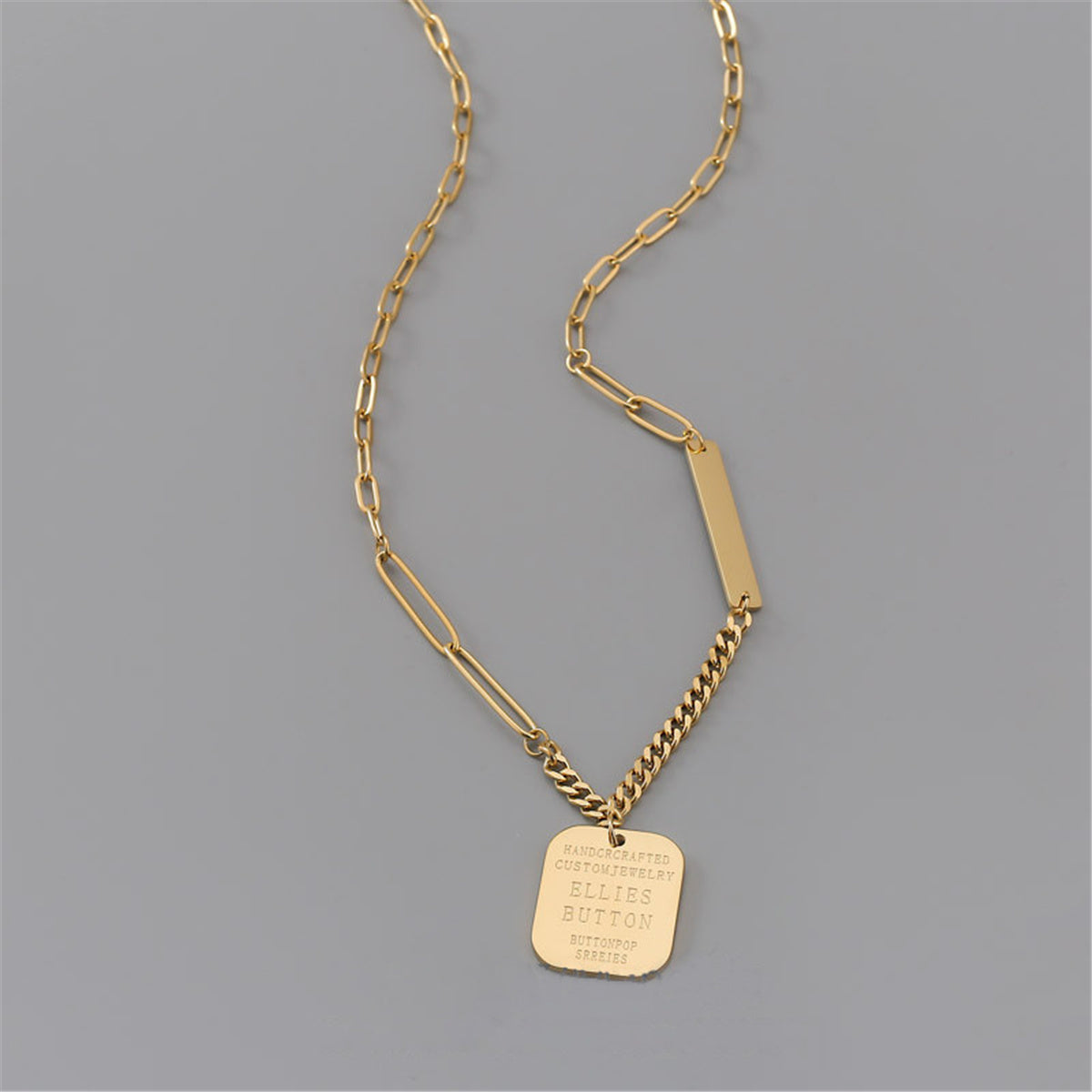 18K Gold-Plated Rectangle Bar Pendant Necklace, gold pendant necklace for women, botanical inspired, side view