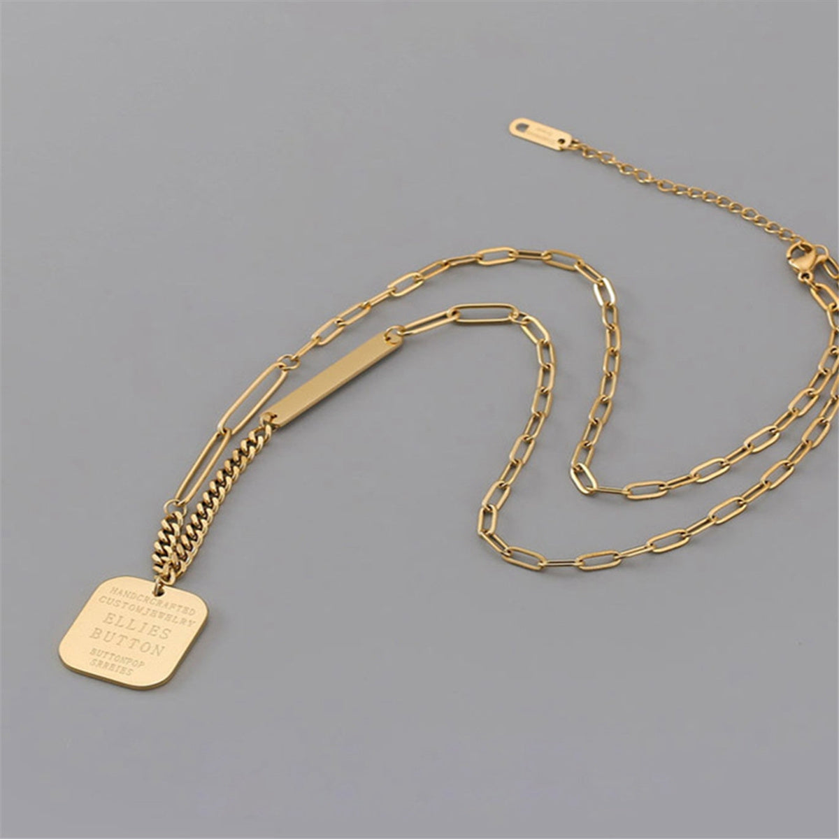 18K Gold-Plated Rectangle Bar Pendant Necklace, gold pendant necklace for women, botanical inspired, detail close-up