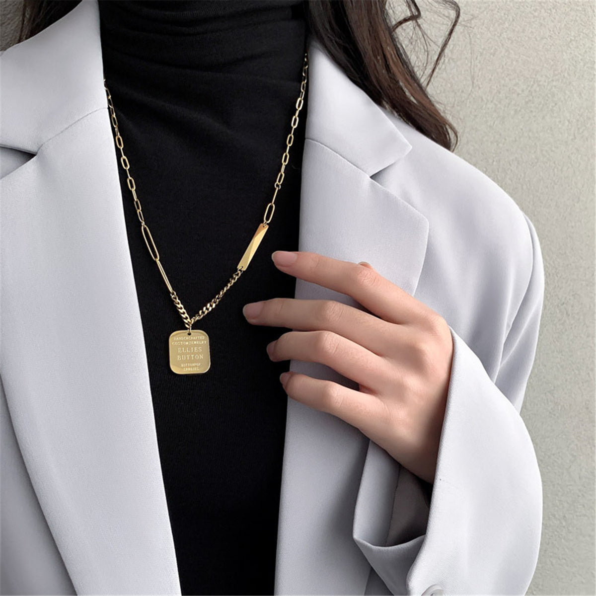 18K Gold-Plated Rectangle Bar Pendant Necklace, gold pendant necklace for women, botanical inspired, styled look