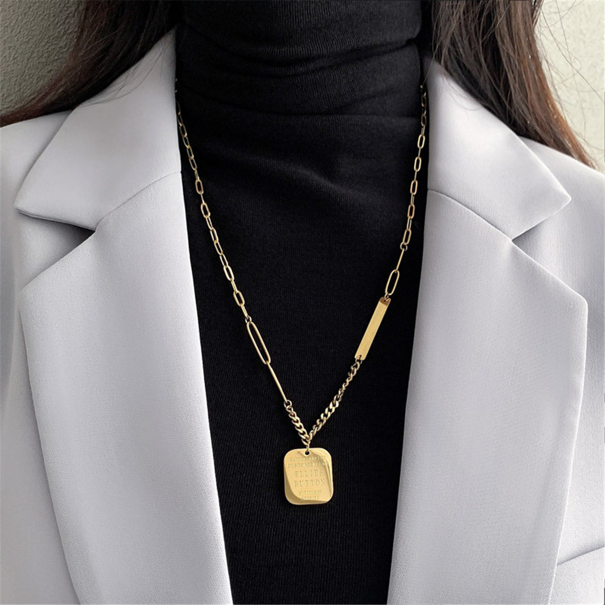 18K Gold-Plated Rectangle Bar Pendant Necklace, gold pendant necklace for women, botanical inspired, lifestyle look