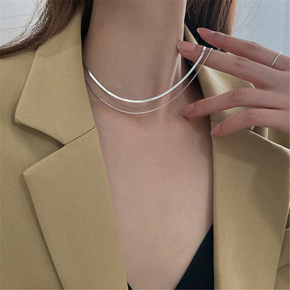 Silver-Plated Snake Chain Layered Necklace, silver pendant necklace for women, vintage-inspired design, detail close-up