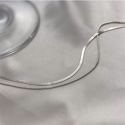 Silver-Plated Snake Chain Layered Necklace, silver pendant necklace for women, vintage-inspired design, styled look