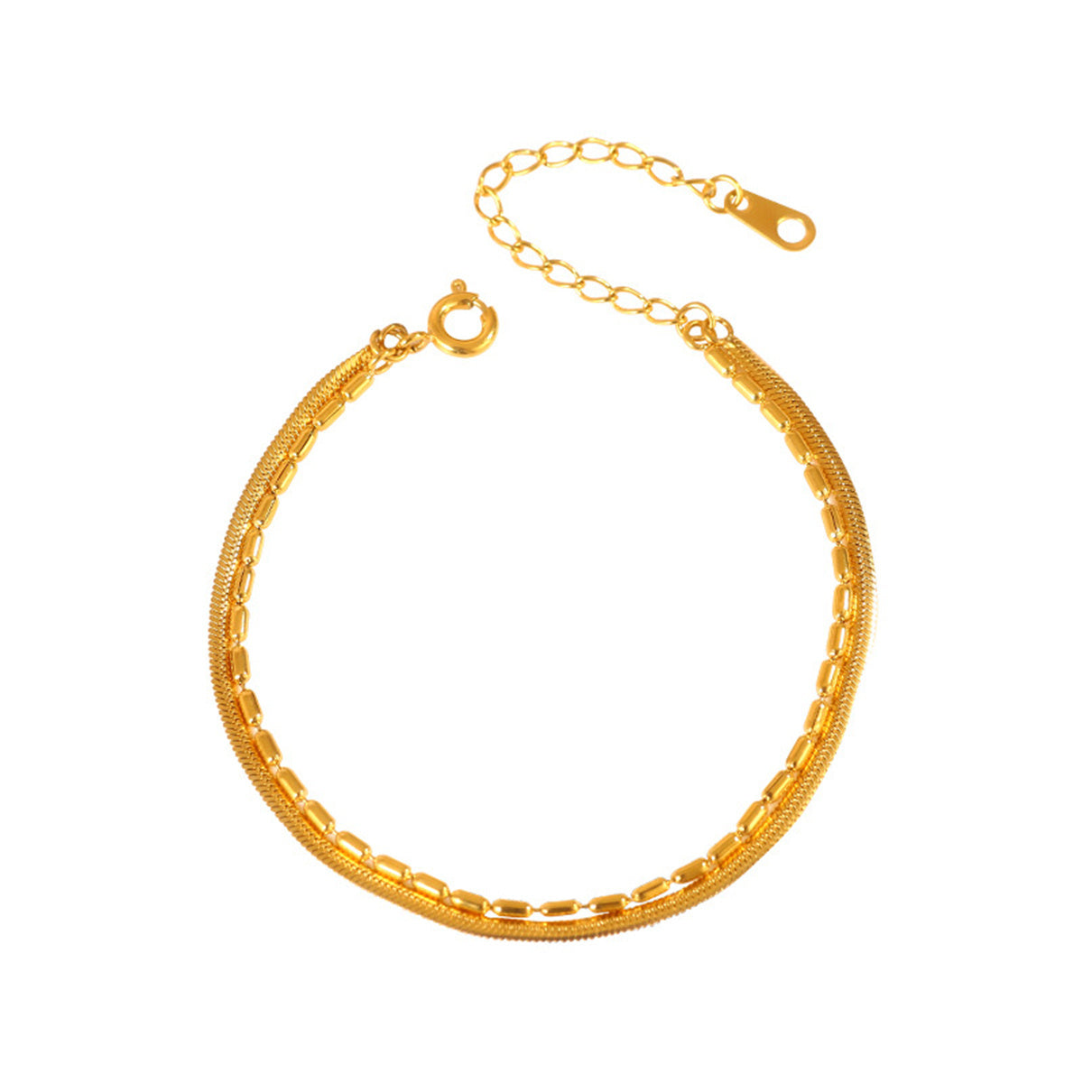 18K Gold-Plated Snake Chain Layered Bracelet, gold bracelet for women, botanical inspired, front view
