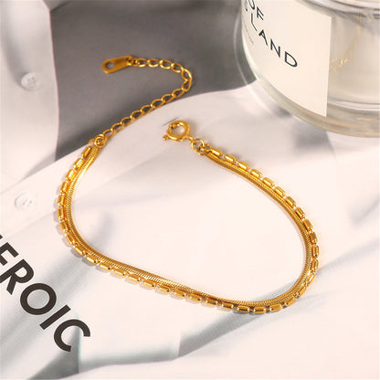 18K Gold-Plated Snake Chain Layered Bracelet, gold bracelet for women, botanical inspired, side view