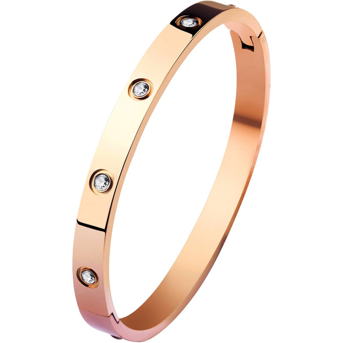 Clear Cubic Zirconia & 18K Rose Gold-Plated Studded Bangle