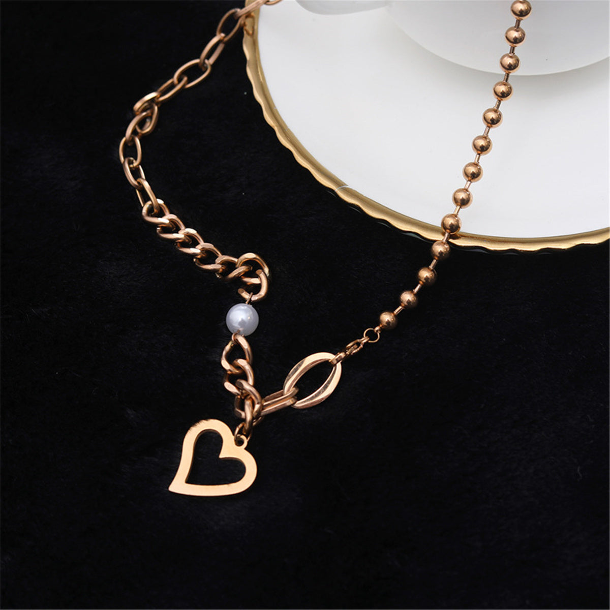 Pearl & 18K Rose Gold-Plated Heart Pendant Necklace