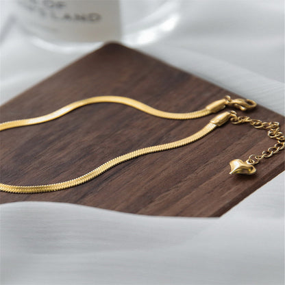 18K Gold-Plated Heart Snake Chain Anklet, gold anklet bracelet, everyday style, lifestyle look