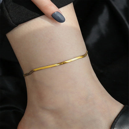 18K Gold-Plated Heart Snake Chain Anklet, gold anklet bracelet, everyday style, front view
